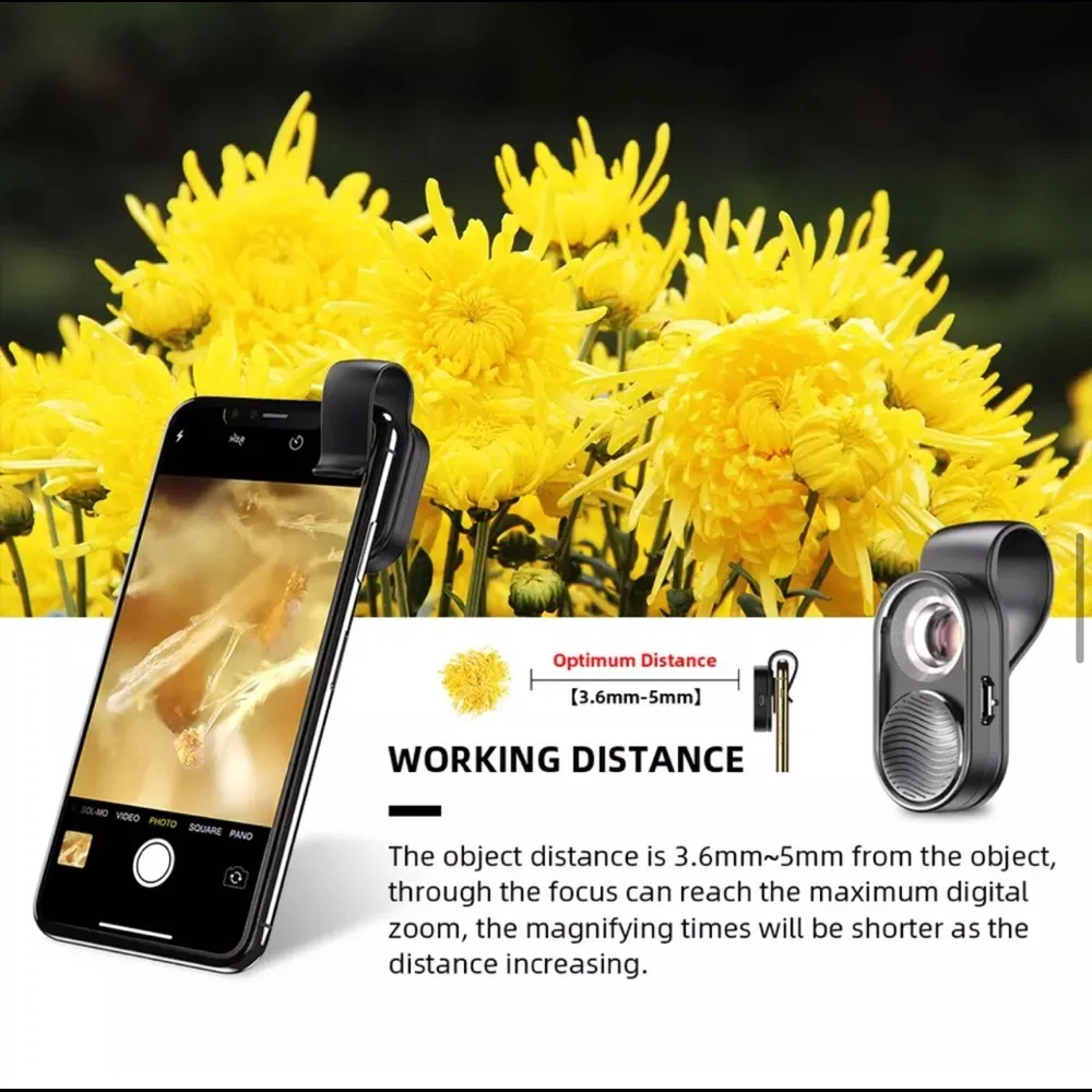 Mobile Microscope Lens LED Light Micro Pocket Lenses for iPhone XS Max Samsung